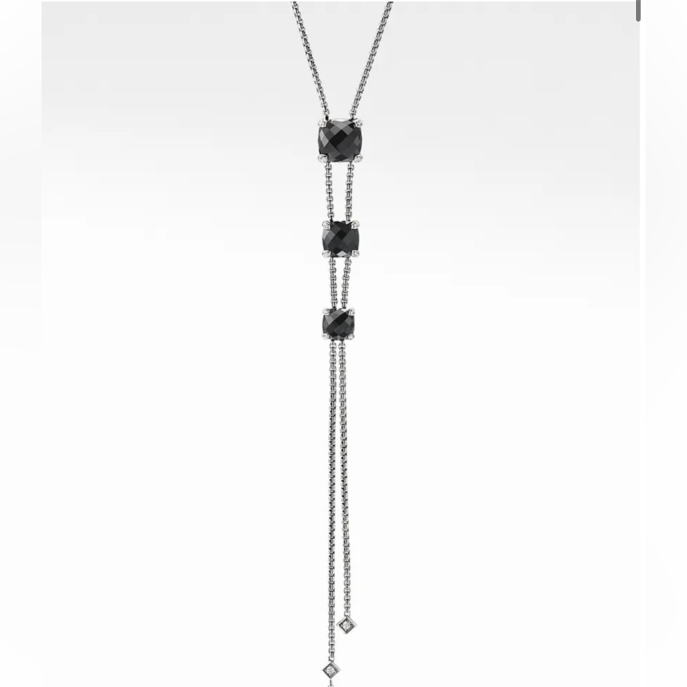 David Yurman Chatelaine Faceted 18K Gold Lariat Necklace with Diamonds - Onyx